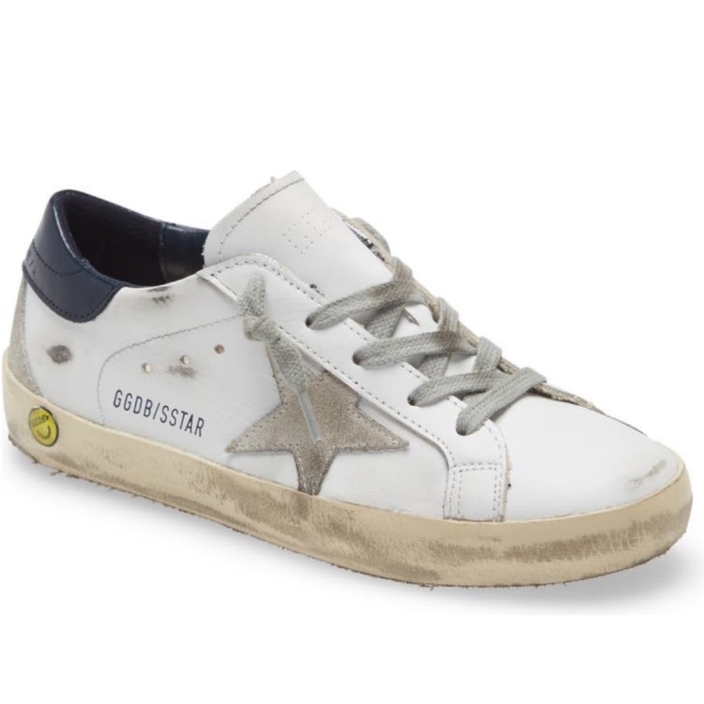 Golden Goose Kids Sneakers in White, Grey Suede Star, Navy Heel Tab